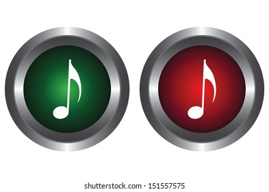 The green and red button on a white background