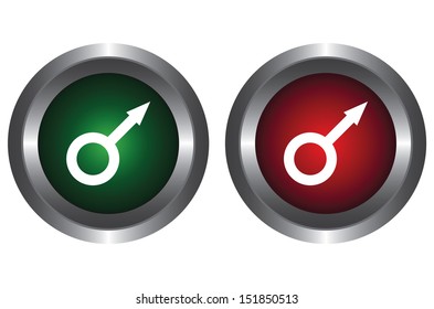 The green and red button on a white background