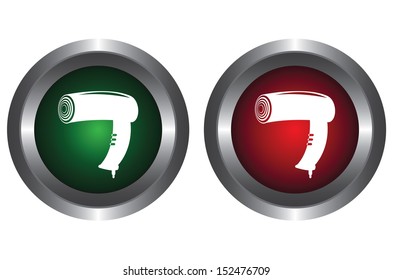 The green and red button on a white background
