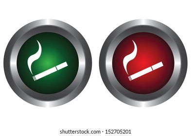 The green and red button on a white background
