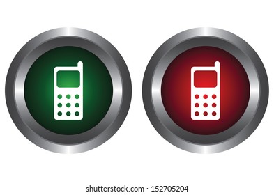 The green and red button on a white background