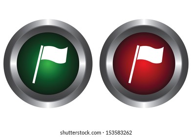 The green and red button on a white background