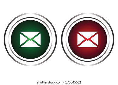The green and red button on a white background