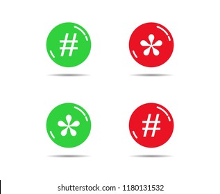 Green and red buttons with asterisks and bars