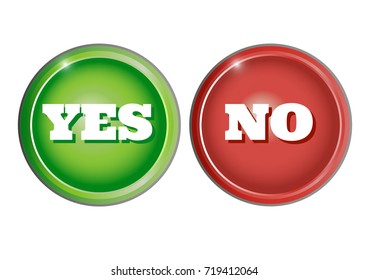 Green and red buttons with inscription yes and no. Vector illustration.