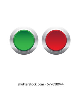 Green and red buttons isolated at white background. Vector illustrations.