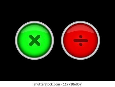 Green and red buttons with multiplication and division signs