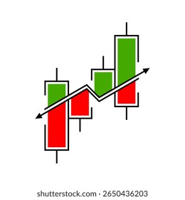 Green and red candlestick chart graph bar arrow business icon vector design