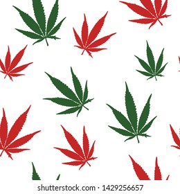 green and red cannabis seamless vector pattern. Concept for print, textile, web design, cards