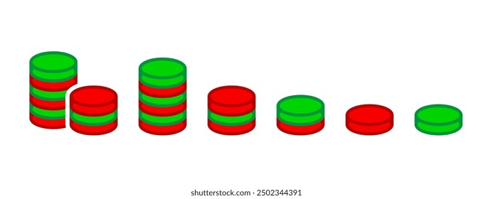 Grüne und rote Casino-Münze Symbol. Poker Chips Stack Zeichen. Spielgeldsymbol.