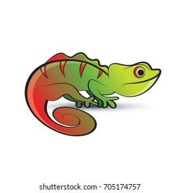 green & red chameleon with smile-vector drawing