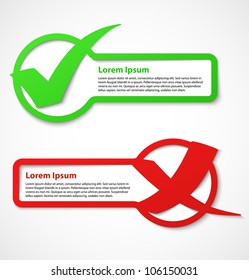 Green and red check mark banners or stickers. Vector illustration