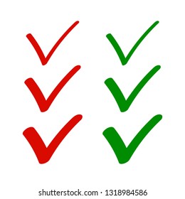 Green, red check mark icon. Tick symbol in color. Vector illustration.