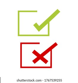 Green and red check mark icon. checkmarks flat line icons set. Vector illustration on white background