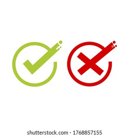 Green and red check mark icon. checkmarks flat line icons set. Vector illustration on white background