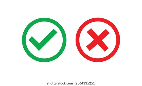 Green and Red check mark icon. Isolated checkmark symbol, approval and Decline, right and wrong sign concept.