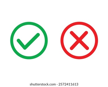 Green and Red check mark icon. Isolated check mark symbol, approval and Decline, right and wrong sign concept.