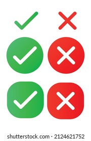 Iconos de marca de verificación verde y rojo en fondo blanco