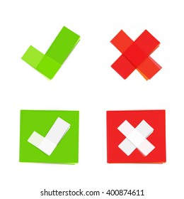 green and red check mark icons in adhesive tape style
