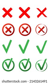 green and red check marks on isolated white background