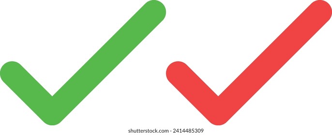 Grün und Rot Symbol einzeln auf weißem Hintergrund. Rot-Grün-Tick-Symbol, Vektorgrafik