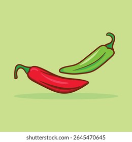 Green and red chili pepper colored illustration for cover banner sticker book poster	