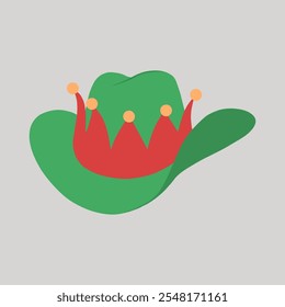 Green and red Christmas cowboy elf hat hand drawn flat design illustration