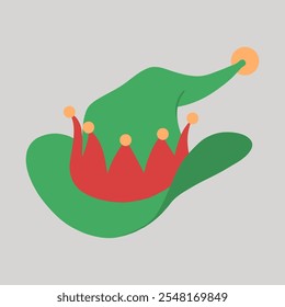 Verde e vermelho Natal cowboy apontado elfo chapéu mão desenhado desenho plano ilustração 