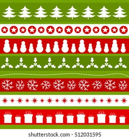 Green and red Christmas ornaments patterns. Vector illustration