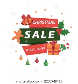 Green and red Christmas sale banner with special offer. 