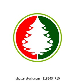 Green Red Christmas Tree Pin Circle Symbol Design