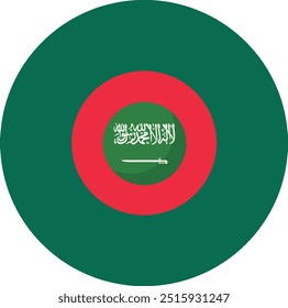 a green and red circle with a white and red circle with a flag in the middle