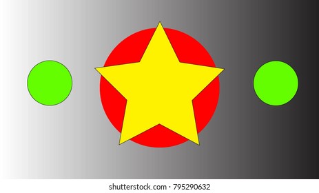 Green and red circles and yellow star vector on a black and white background 