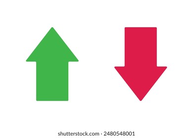 Green and Red color arrow up and down, line icon. Arrow with sign. Design concept for banking, credit, interest rate, finance and money sphere.