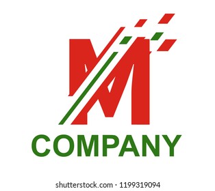 green and red color logo symbol digital slice type letter m like pixel image initial business logo design idea illustration shape for modern premium corporate