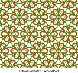 Green, red color Vector Seamless Pattern With Abstract Geometric Style. Repeating Sample Figure And Line. For Fashion Interiors Design, Wallpaper, Textile Industry.
