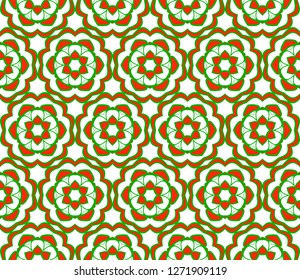 Green, red color Vector Seamless Pattern With Abstract Geometric Style. Repeating Sample Figure And Line. For Fashion Interiors Design, Wallpaper, Textile Industry.
