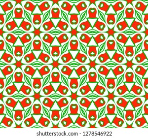Green, red color Vector Seamless Pattern With Abstract Geometric Style. Repeating Sample Figure And Line. For Fashion Interiors Design, Wallpaper, Textile Industry.
