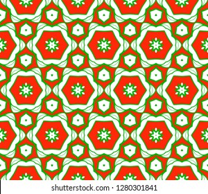 Green, red color Vector Seamless Pattern With Abstract Geometric Style. Repeating Sample Figure And Line. For Fashion Interiors Design, Wallpaper, Textile Industry.