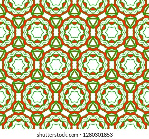 Green, red color Vector Seamless Pattern With Abstract Geometric Style. Repeating Sample Figure And Line. For Fashion Interiors Design, Wallpaper, Textile Industry.