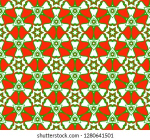 Green, red color Vector Seamless Pattern With Abstract Geometric Style. Repeating Sample Figure And Line. For Fashion Interiors Design, Wallpaper, Textile Industry.