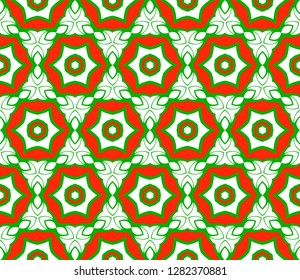 Green, red color Vector Seamless Pattern With Abstract Geometric Style. Repeating Sample Figure And Line. For Fashion Interiors Design, Wallpaper, Textile Industry.