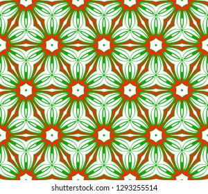 Green, red color Vector Seamless Pattern With Abstract Geometric Style. Repeating Sample Figure And Line. For Fashion Interiors Design, Wallpaper, Textile Industry.