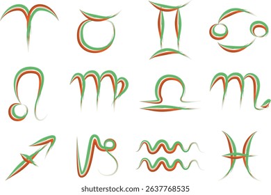 green red colorful abstract scribble stroke zodiac signs set