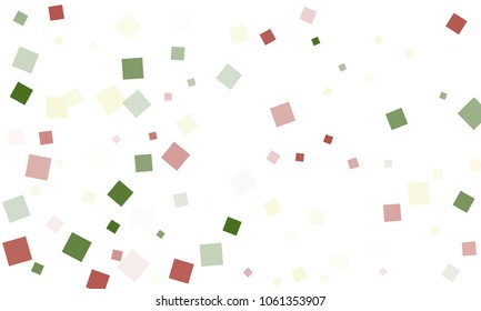 Green and Red Confetti in the Form of Rectangles on White Background
