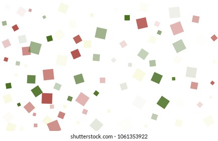 Green and Red Confetti in the Form of Rectangles on White Background