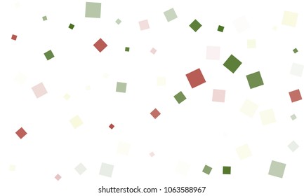 Green and Red Confetti in the Form of Rectangles on White Background