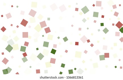 Green and Red Confetti in the Form of Rectangles on White Background