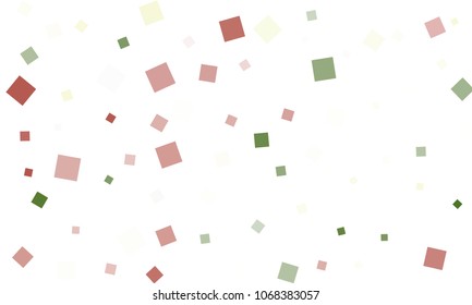 Green and Red Confetti in the Form of Rectangles on White Background