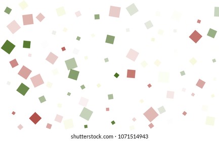 Green and Red Confetti in the Form of Rectangles on White Background